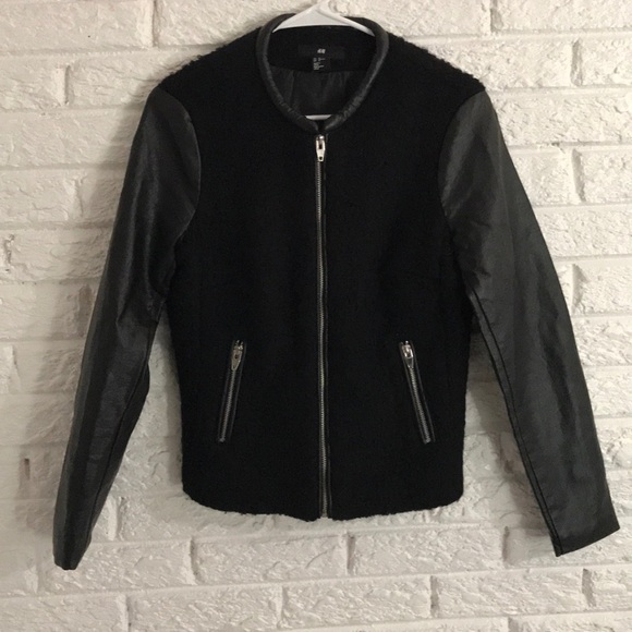 H&M Jackets & Coats Faux Leather Black Hm Bomber Jacket Poshmark
